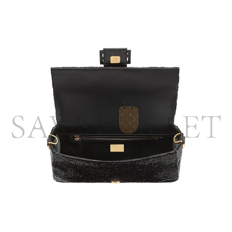 FENDI BEADED BAGUETTE BLACK SHOULDER BAG 8BR600AM2LF0KUR (27*15*6cm)